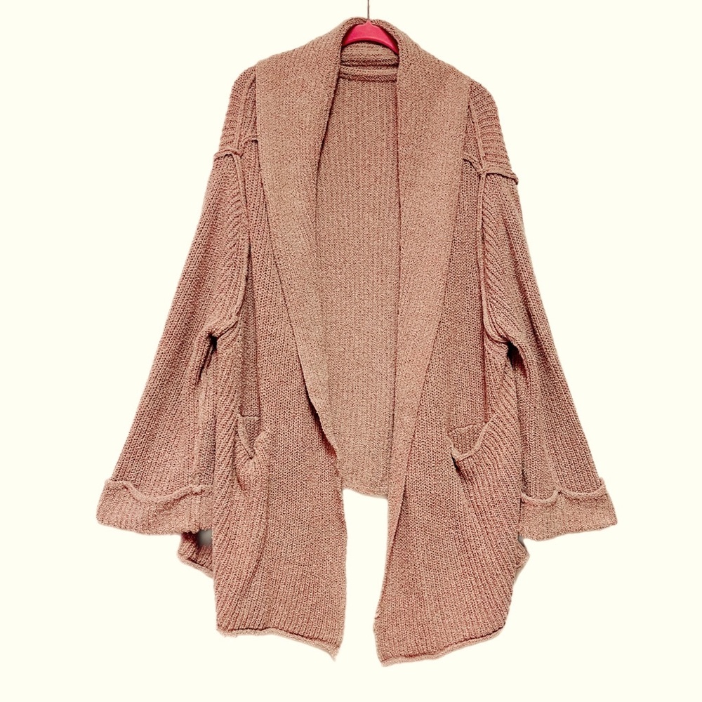Free People Low Tide Cardigan Oversized Slouchy Cozy Knit Sweater Rose Pink Boho - Picture 11 of 16